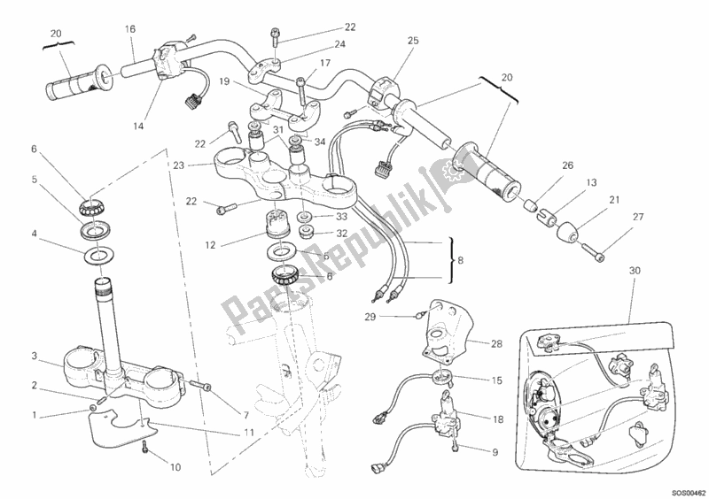Alle onderdelen voor de Stuur van de Ducati Multistrada 1100 S USA 2008